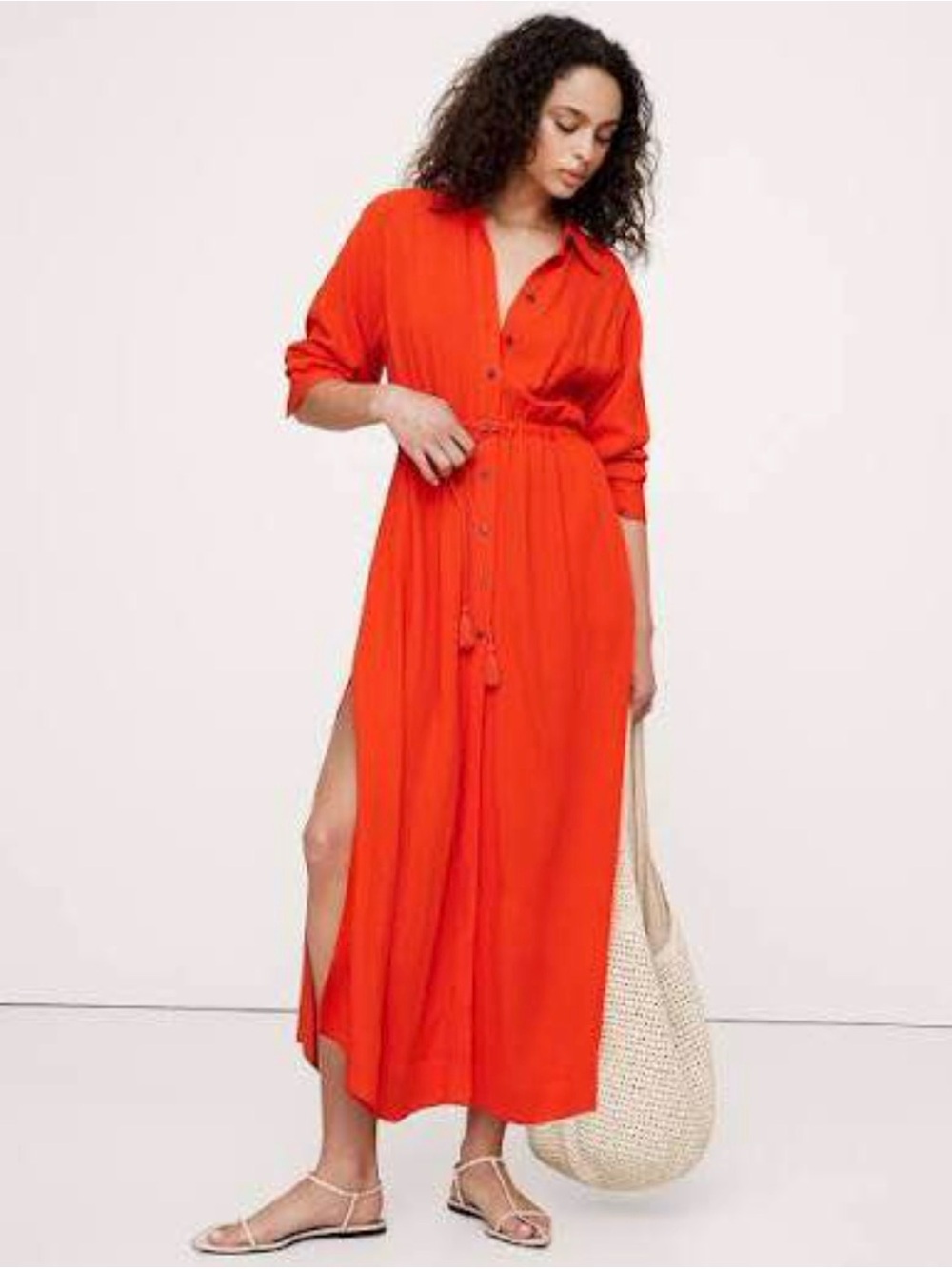 BANANA REPUBLIC Gauze Button-Front Drawstring Maxi Dress NWT Small
